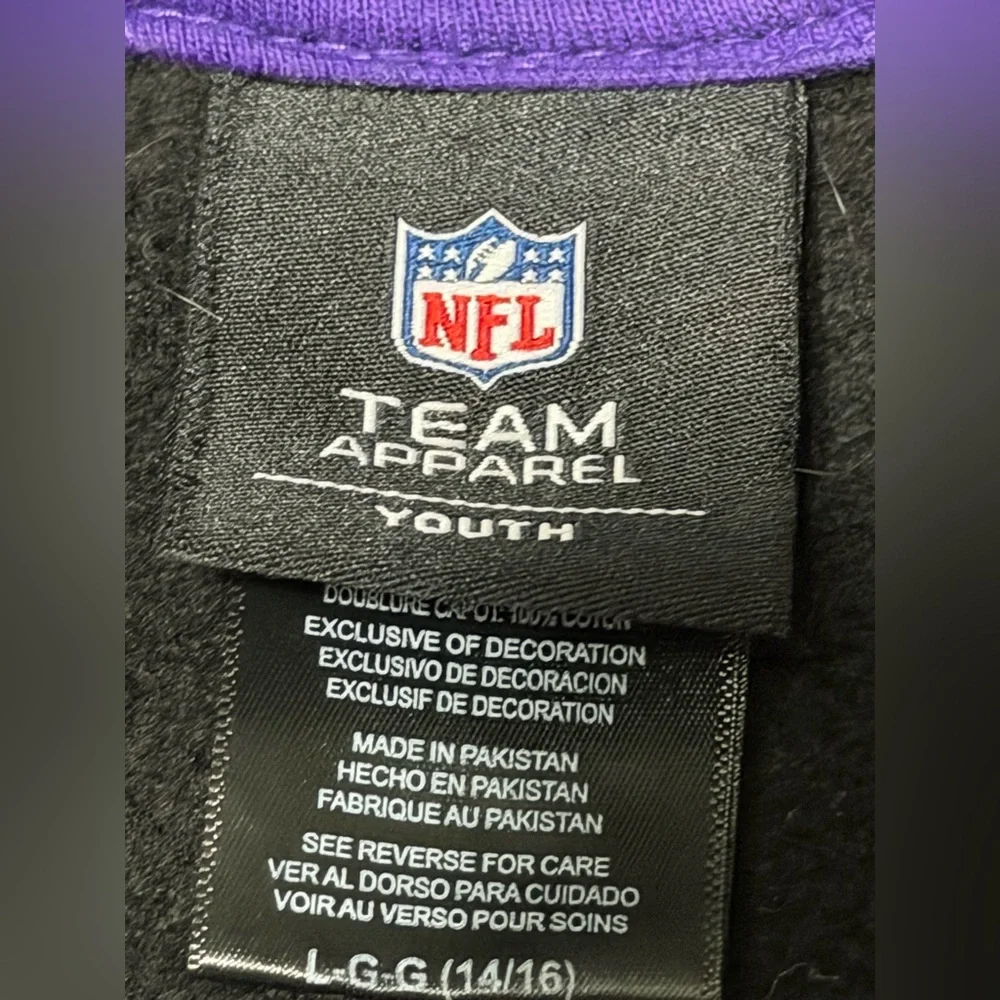 NFL Minnesota Vikings Youth Full Zip Hoodie Sweatshirt L/G 14–16 Black Purple